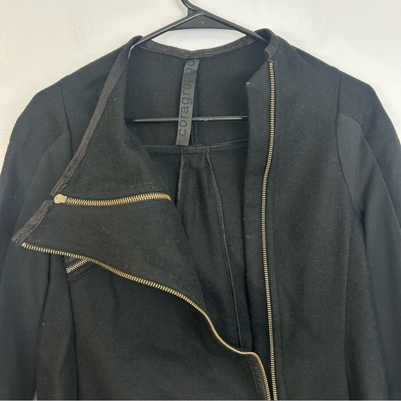 Coragroppo Black Wool & Leather Cowl Neck Multi Zipper Jacket Size Small - Picture 9 of 12